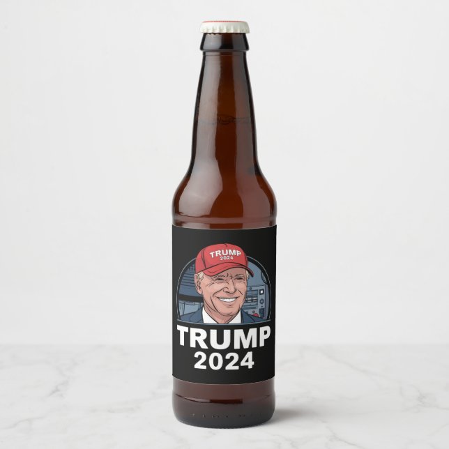 Étiquette Pour Bouteilles De Bière Joe biden Portant un Casquette Trump (Devant)