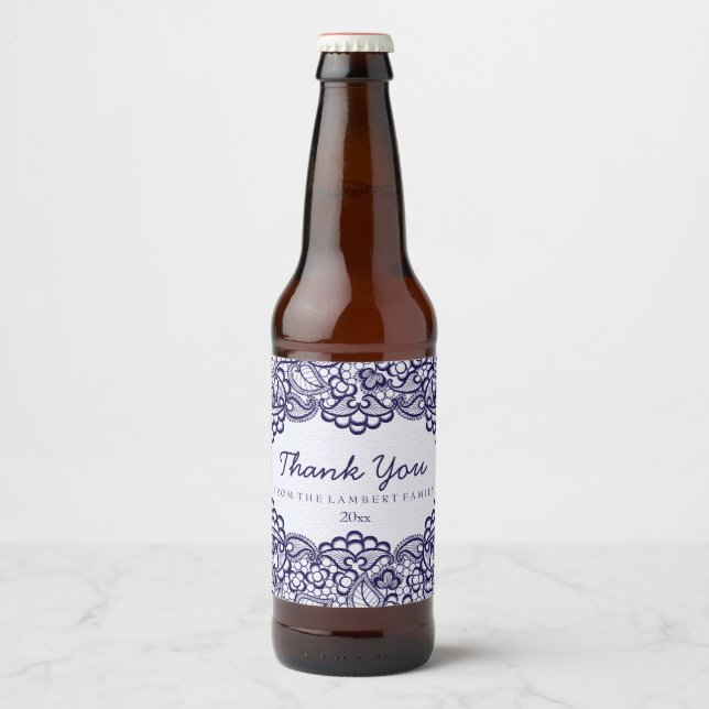 Étiquette Pour Bouteilles De Bière Jolie dentelle de campagne bleue (Devant)