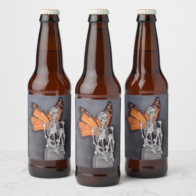 Étiquette Pour Bouteilles De Bière Journée personnalisée du squelette d'Halloween mor (Bouteilles)