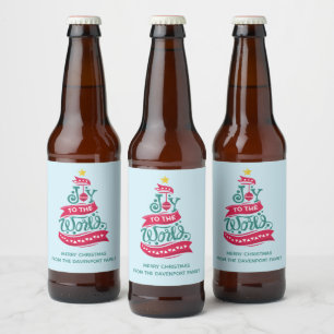 Étiquette Pour Bouteilles De Bière Joy to the World Christmas Citation Typographie