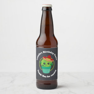 Étiquette Pour Bouteilles De Bière Joyeux cactus ronds portant un Sombrero Rouge