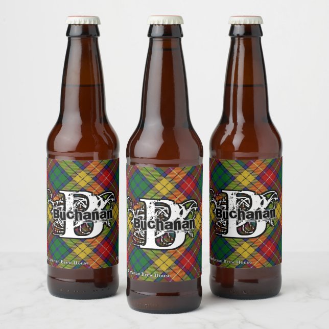 Étiquette Pour Bouteilles De Bière Joyeux écossais Clan Buchanan Tartan Monogramme (Bouteilles)