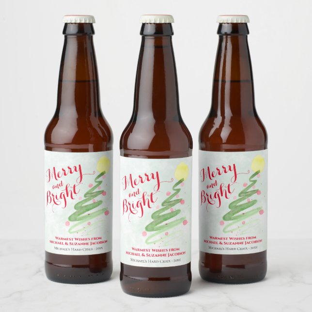 Étiquette Pour Bouteilles De Bière Joyeux et amusant arbre de Noël Abstrait (Bouteilles)
