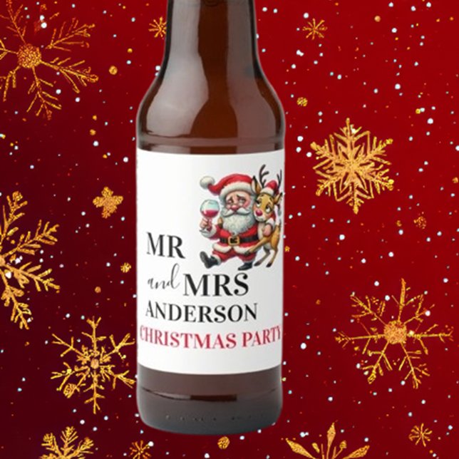 Étiquette Pour Bouteilles De Bière Joyeux voeux de Noël Père Noël (Celebrate the holiday spirit with Brett Designs' Merry Christmas Greetings Santa Beer Bottle Label. )