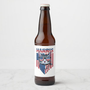 Étiquette Pour Bouteilles De Bière Kamala Harris pour le président 2024 Funny Cat
