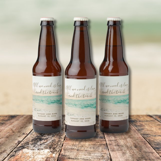 Étiquette Pour Bouteilles De Bière L'amour et le Mariage de la plage (Love and the Beach Coastal Wedding Beer Bottle Label)