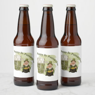 Étiquette Pour Bouteilles De Bière Leprechaun et Green Beer St. Patrick's Day