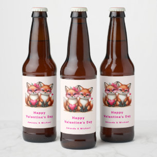 Étiquette Pour Bouteilles De Bière Les mignons renards orange en amour Saint-Valentin