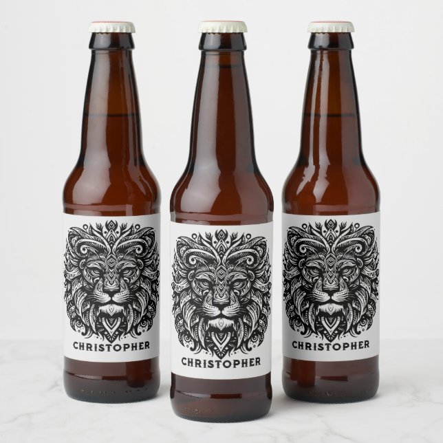 Étiquette Pour Bouteilles De Bière Lion tribal Ajouter un nom (Bouteilles)