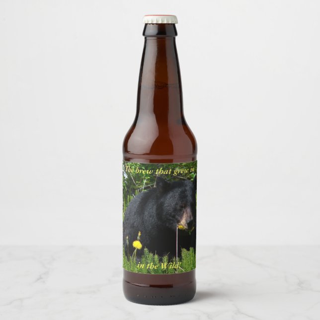 Étiquette Pour Bouteilles De Bière L'ours noir en pleine nature (Devant)