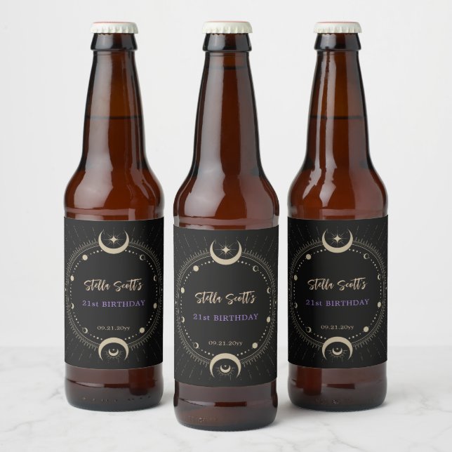 Étiquette Pour Bouteilles De Bière Lune céleste mystique noire 21e anniversaire (Bouteilles)