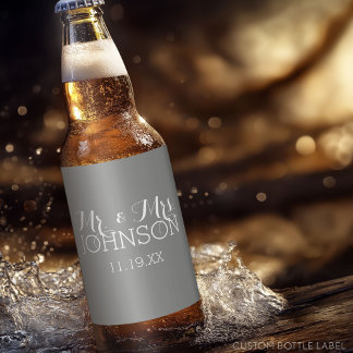 Étiquette Pour Bouteilles De Bière M. & Mme Wedding Favor - Gris minimaliste