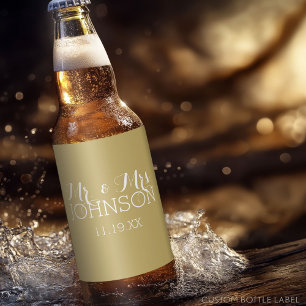Étiquette Pour Bouteilles De Bière M. & Mme Wedding Favor - Or minimaliste