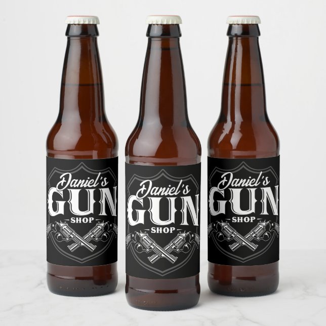 Étiquette Pour Bouteilles De Bière Magasin de revolvers anciens personnalisé NOM Arme (Bouteilles)