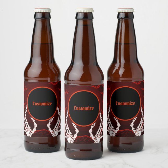 Étiquette Pour Bouteilles De Bière Mains de squelette orange (Bouteilles)