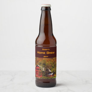 Étiquette Pour Bouteilles De Bière Maison de campagne rouge avec Étiquette de bière e