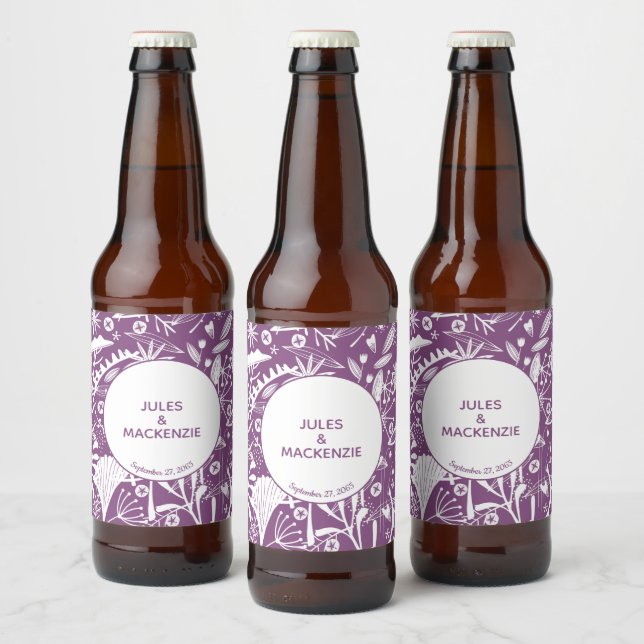 Étiquette Pour Bouteilles De Bière Mariage botanique violet moderne (Bouteilles)