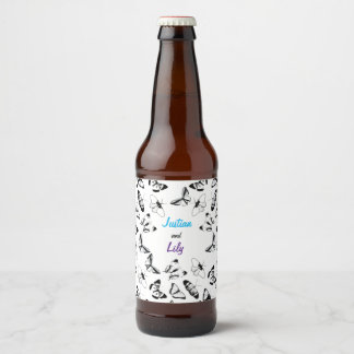 Étiquette Pour Bouteilles De Bière Mariage de papillons noirs et blancs