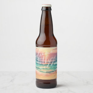 Étiquette Pour Bouteilles De Bière Mariage de plage d'océan vert rose Été Mer verte