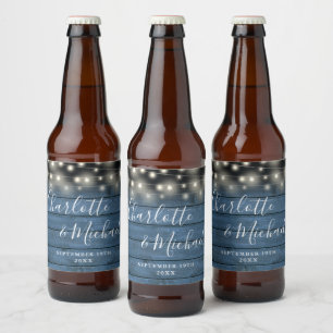 Étiquette Pour Bouteilles De Bière Mariage de script rustique en bois bleu