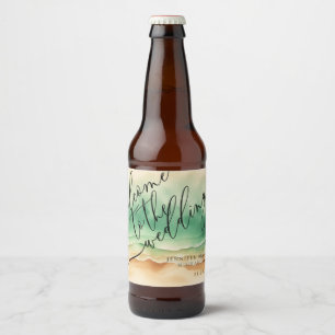 Étiquette Pour Bouteilles De Bière Mariage d'été sur la plage de l'océan vert