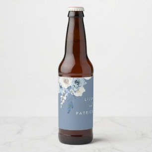 Étiquette Pour Bouteilles De Bière Mariage Floral Aquarelle Bohème Bleu Poussiéreux