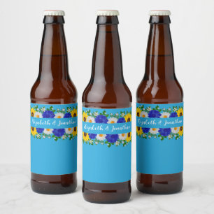 Étiquette Pour Bouteilles De Bière Mariage Floral bleu ciel d'été