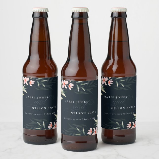 Étiquette Pour Bouteilles De Bière Mariage flou foncé de la marine (Bouteilles)