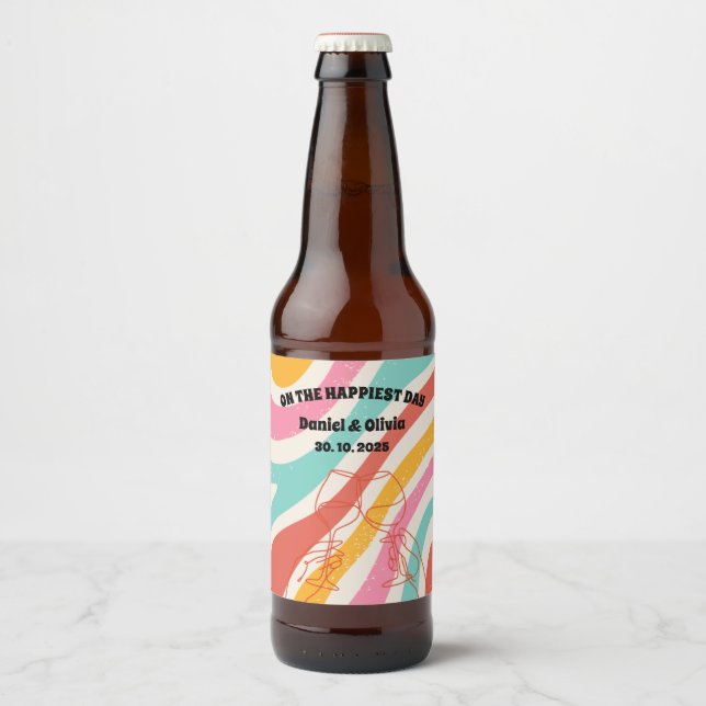 Étiquette Pour Bouteilles De Bière Mariage minimaliste coloré (Devant)
