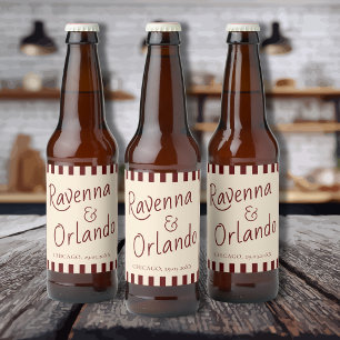 Étiquette Pour Bouteilles De Bière Mariage Minimaliste Rétro avec Rayures Bourgogne P