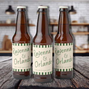Étiquette Pour Bouteilles De Bière Mariage Minimaliste Rétro avec Rayures Vertes Bout