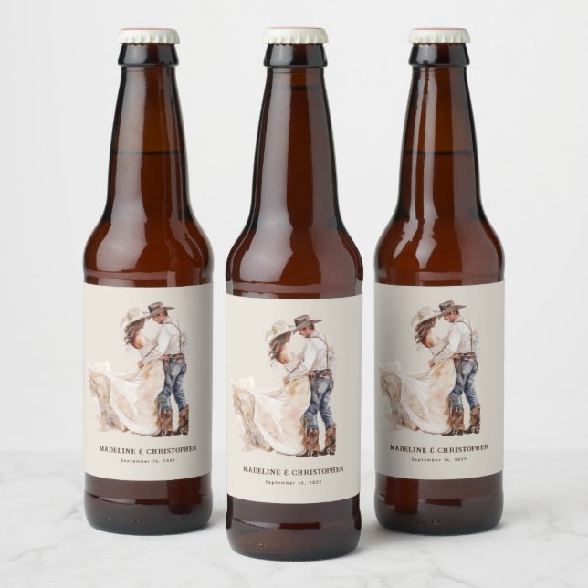 Étiquette Pour Bouteilles De Bière Mariage occidental rustique (Bouteilles)