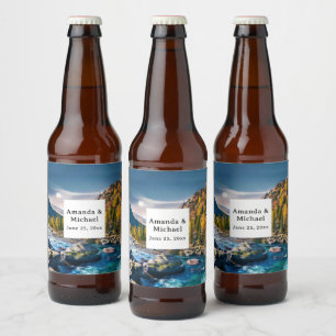 Étiquette Pour Bouteilles De Bière Mariage photo de paysage de rivière et de montagne