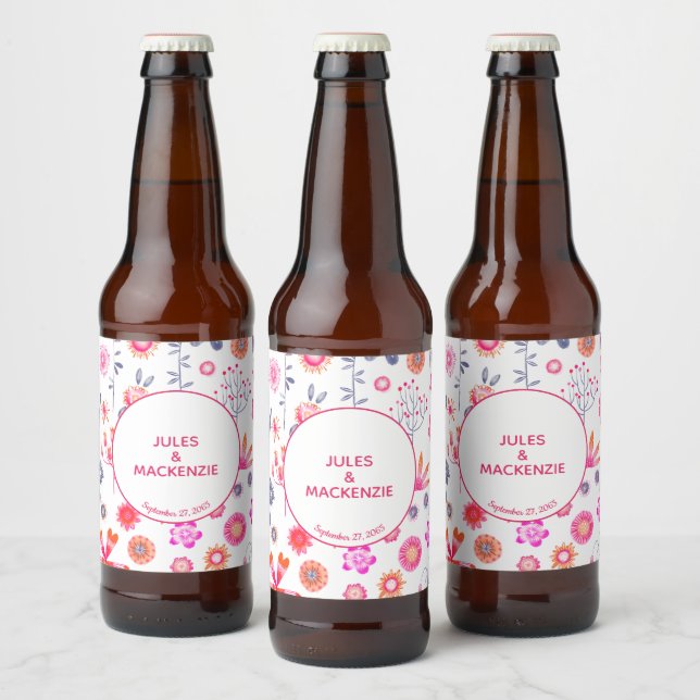 Étiquette Pour Bouteilles De Bière Mariage rose (Bouteilles)