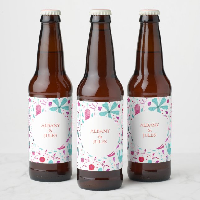 Étiquette Pour Bouteilles De Bière Mariage Turquoise Flower Meadow (Bouteilles)