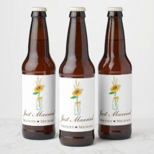 Étiquette Pour Bouteilles De Bière Mariés à la Campagne Fleurie de Tournesol Rustique