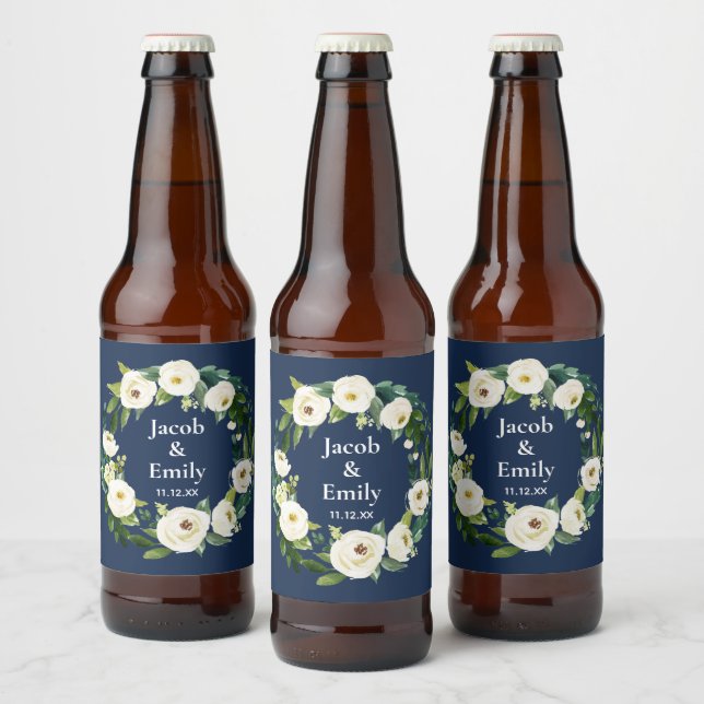 Étiquette Pour Bouteilles De Bière Marine Blue Greenery Noms personnalisés Date Maria (Bouteilles)