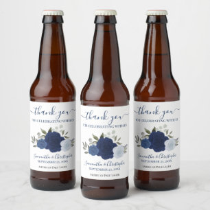 Étiquette Pour Bouteilles De Bière Marine et Blue Elegant Boho Rose Mariage Merci