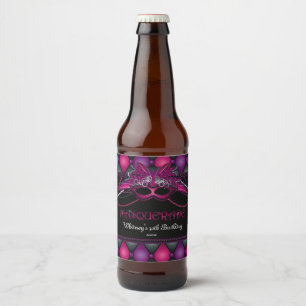 Étiquette Pour Bouteilles De Bière Masquerade Party, rose et violet
