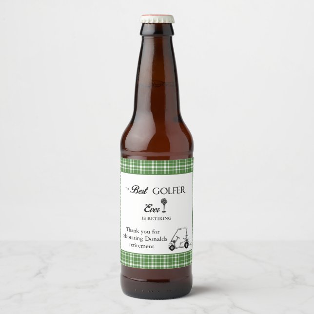 Étiquette Pour Bouteilles De Bière Meilleur Golfer Green Plaid personnalisé (Devant)