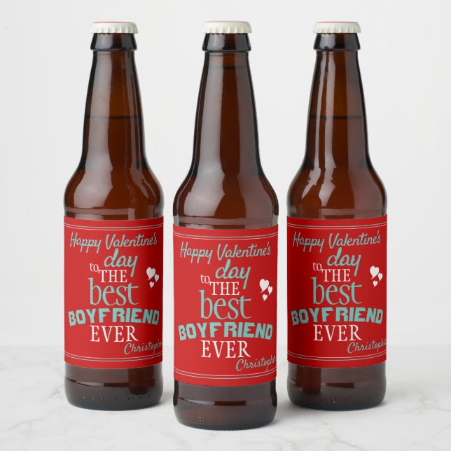 Étiquette Pour Bouteilles De Bière Meilleur petit ami jamais Valentine's Day Rouge (Bouteilles)