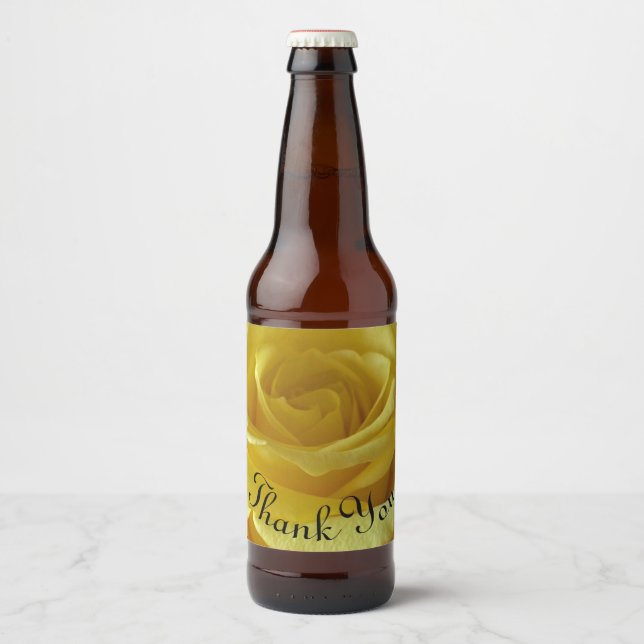 Étiquette Pour Bouteilles De Bière Merci Amitié Rose Jaune Photo Florale (Devant)