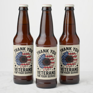 Étiquette Pour Bouteilles De Bière Merci aux vétérans Sunflower Military Veterans Day