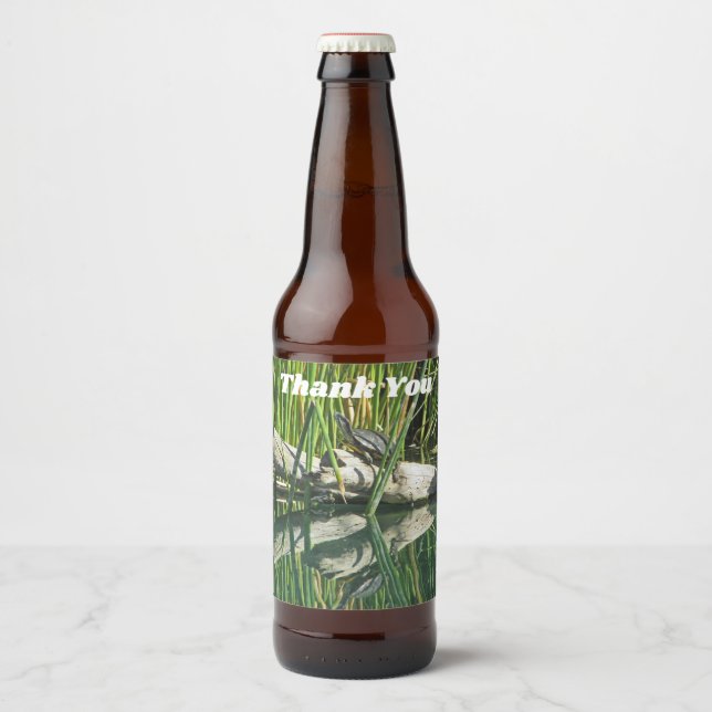 Étiquette Pour Bouteilles De Bière Merci Belle tortue Réflexion d'eau Photo (Devant)