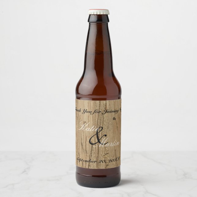 Étiquette Pour Bouteilles De Bière Merci Mariage rustique Brown Woodgrain Nature (Devant)