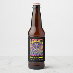Étiquette Pour Bouteilles De Bière Mignon Axolotl Hippie Groovy Art Rétro 70s Arc-en-