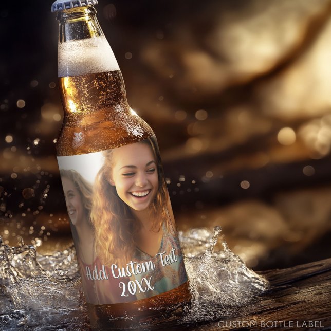 Étiquette Pour Bouteilles De Bière Mise en page photo complète avec un texte de scrip (Custom Beer Bottle Label - Photo Label)