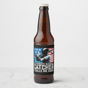 Étiquette Pour Bouteilles De Bière Mon Capteur De Baseball Préféré M'Appelle Papa Pèr