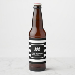 Étiquette Pour Bouteilles De Bière Monogramme à rayures noir et blanc