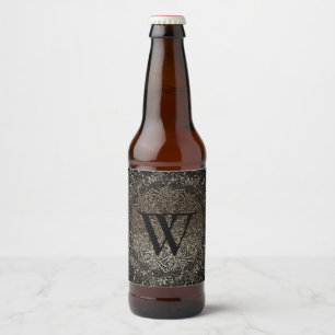 Étiquette Pour Bouteilles De Bière Monogramme de flocon de neige en or noir